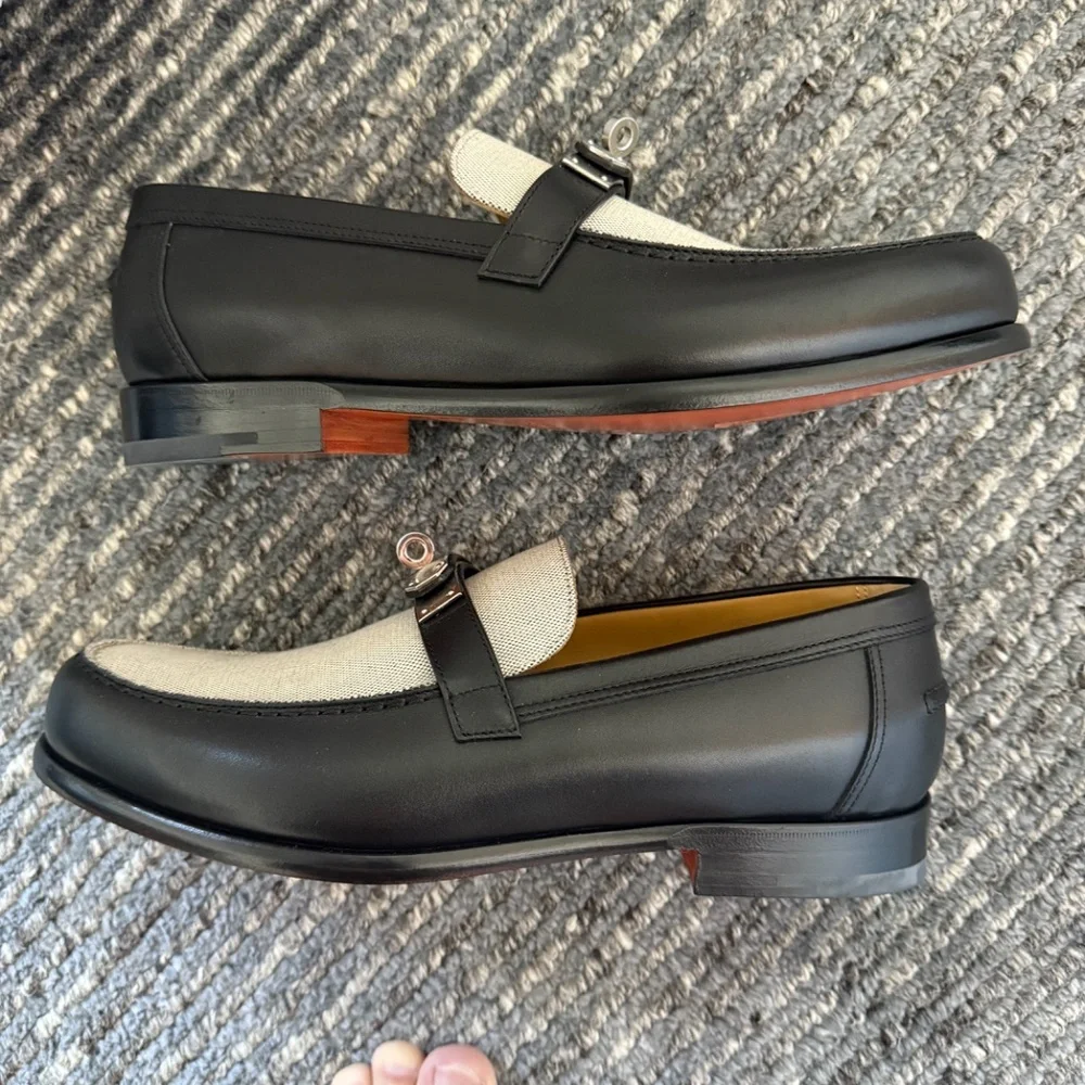 Hermes Destin Black and Gray Canvas Loafer - Picture 4 of 5